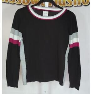 Hippie Rose Black Long Sleeve Sweater with Pink and White Stripes Size Large